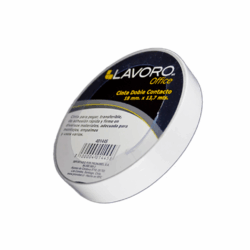 Cinta adhesiva doble contacto blanca, 18 mm x 13,7 mts, ideal para pegar materiales de forma rápida, eficiente y sin residuos pegajosos.