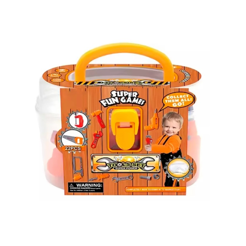 Kit de herramientas de construcción con 22 piezas, incluyendo herramientas realistas y accesorios para enseñar a los niños sobre el mundo de la construcción.