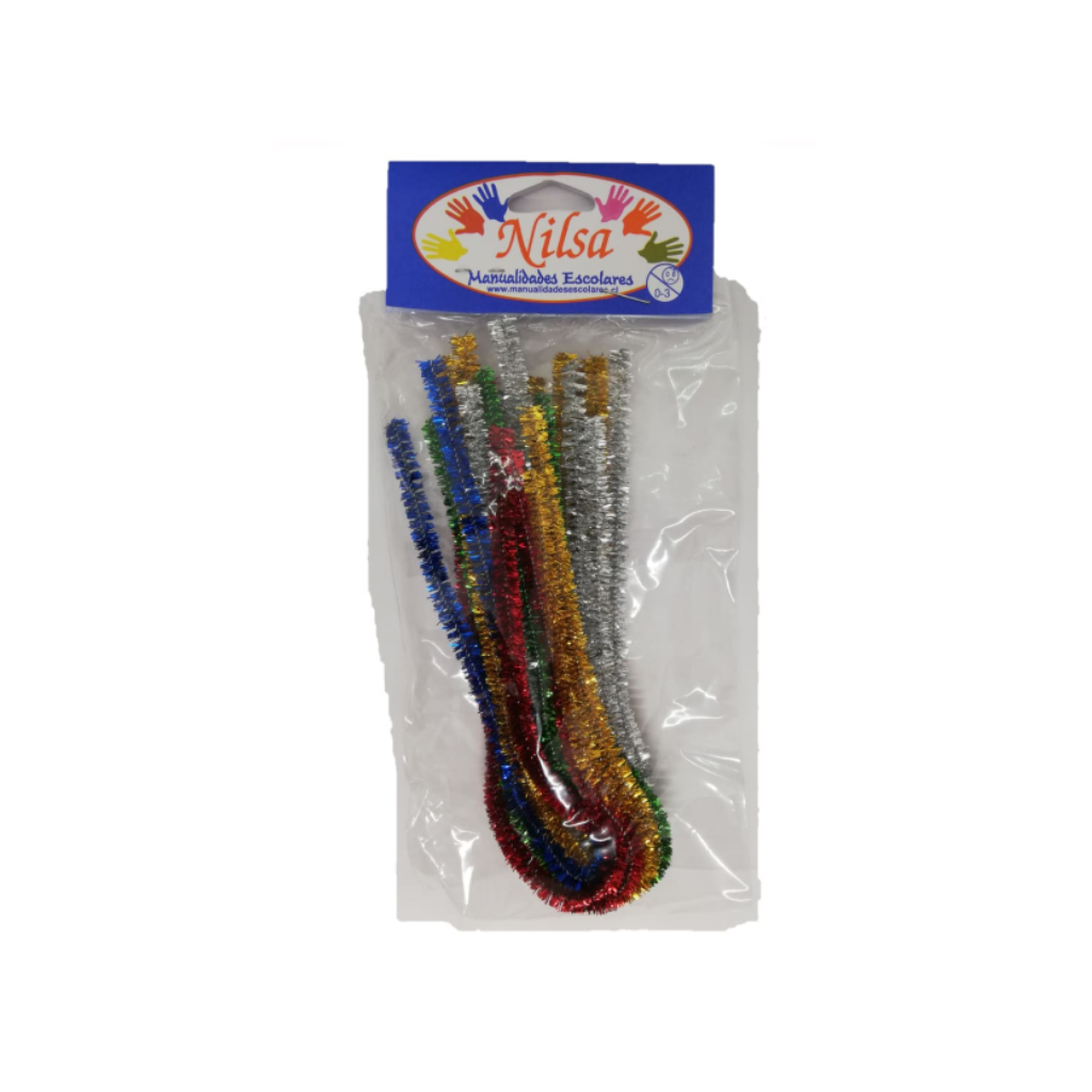 Set de limpia pipas metálicos 12 unidades, perfectos para manualidades creativas, con colores brillantes como dorado, plateado y bronce para un acabado elegante.