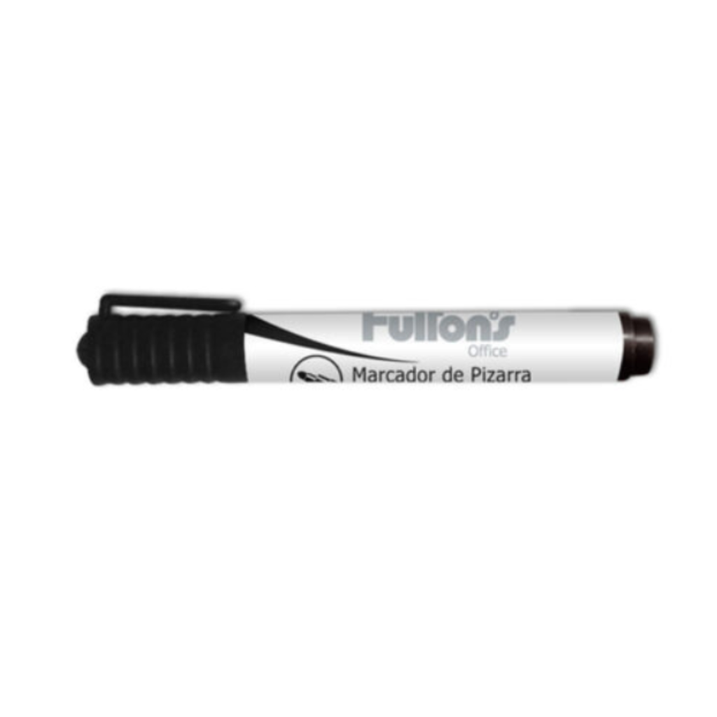 Marcador de pizarra negro con punta redonda, perfecto para crear líneas precisas y legibles en pizarras. Tinta de secado rápido y fácil de borrar.