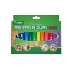 Marcadores jumbo de 12 colores brillantes, con punta ancha y tinta no tóxica. Perfectos para niños y actividades artísticas.
