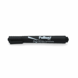 Marcador permanente de tinta negra, punta redonda, ideal para escribir en diversas superficies.