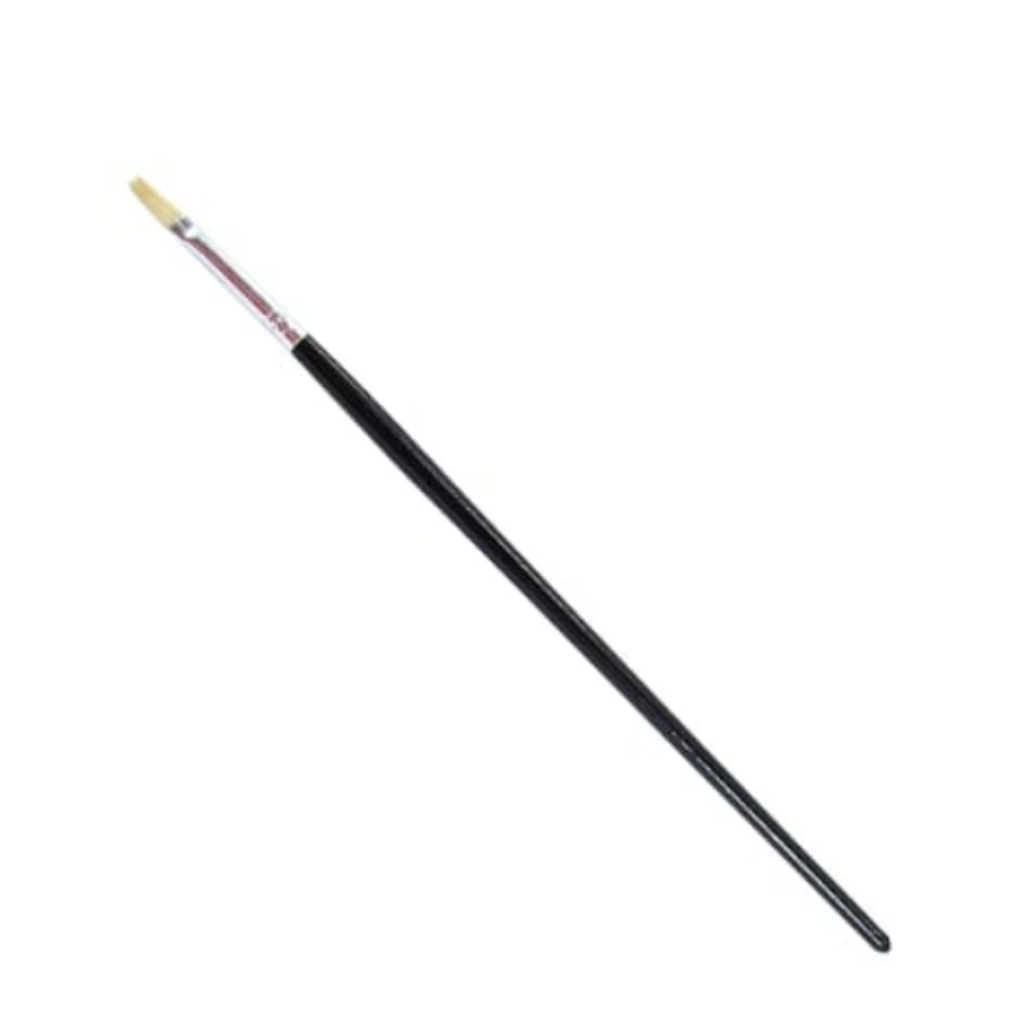 Pincel espatulado N° 2, con cerdas finas y flexibles, ideal para crear detalles precisos y texturas en pinturas sobre lienzo o cerámica.