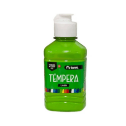 Tempera 250 ml color verde, pintura no tóxica de secado rápido y acabado brillante. Ideal para proyectos artísticos y manualidades en diversas superficies.