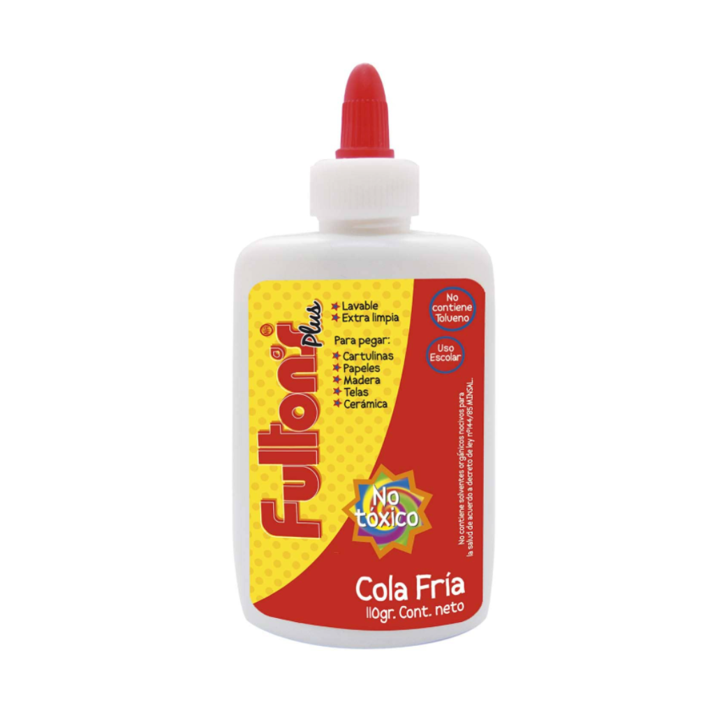 Cola fría de 110 gramos para manualidades, escolares y uso doméstico, segura y fácil de aplicar.