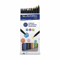 Lápices 12 Colores Largos Redondo Madera Negra LAVORO