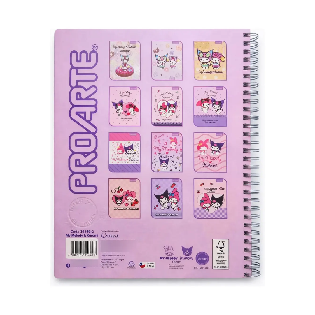 Cuaderno Universitario My Melody Y Kuromi 7mm 100 Hojas PROARTE - Imagen 2